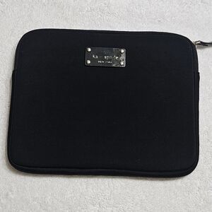 Kate Spade Black Padded Tablet IPad Case Green Striped Interior "Out Of Office"